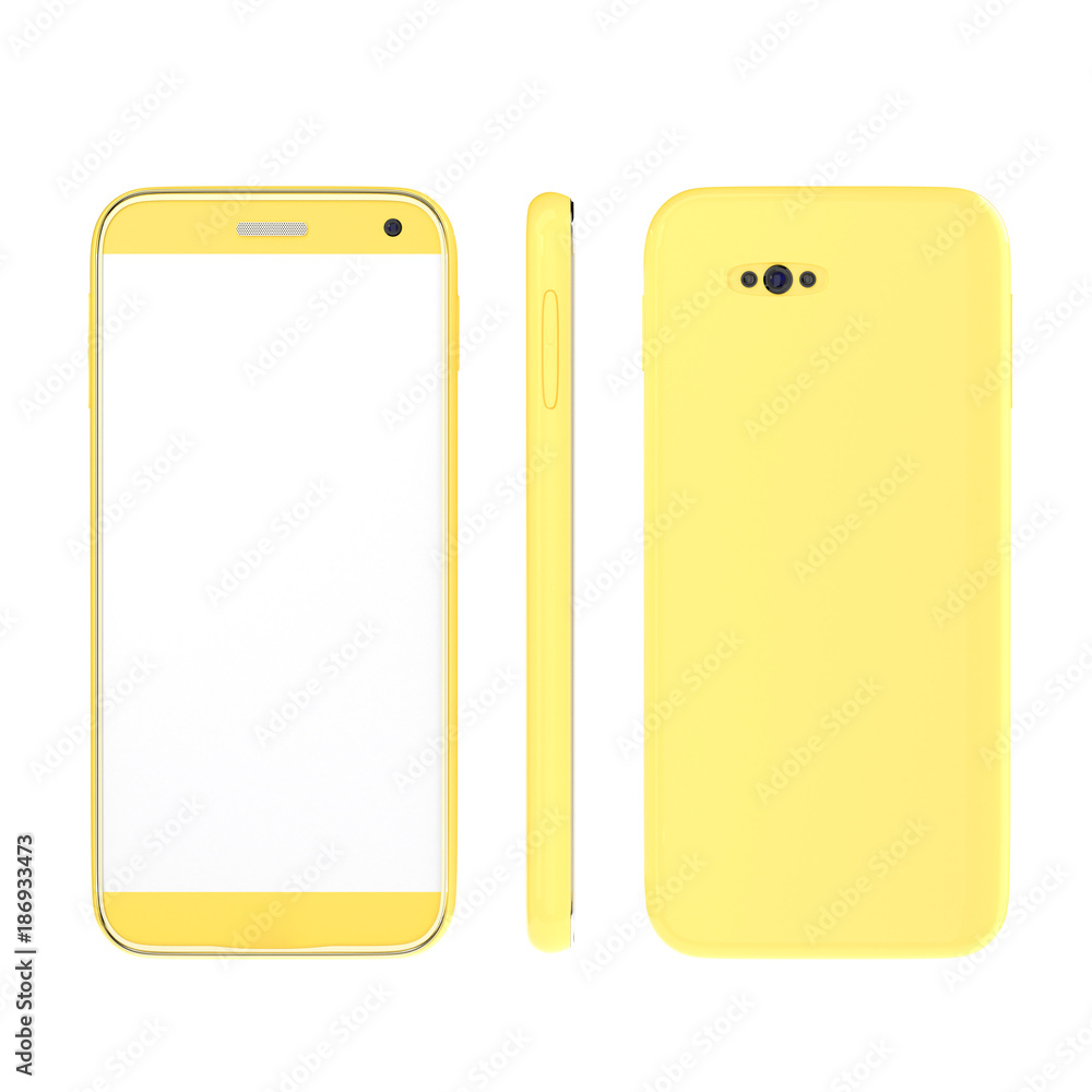 smart phone yellow color mock up with white blank screen isolated smart phone yellow color mock up with white blank screen isolated