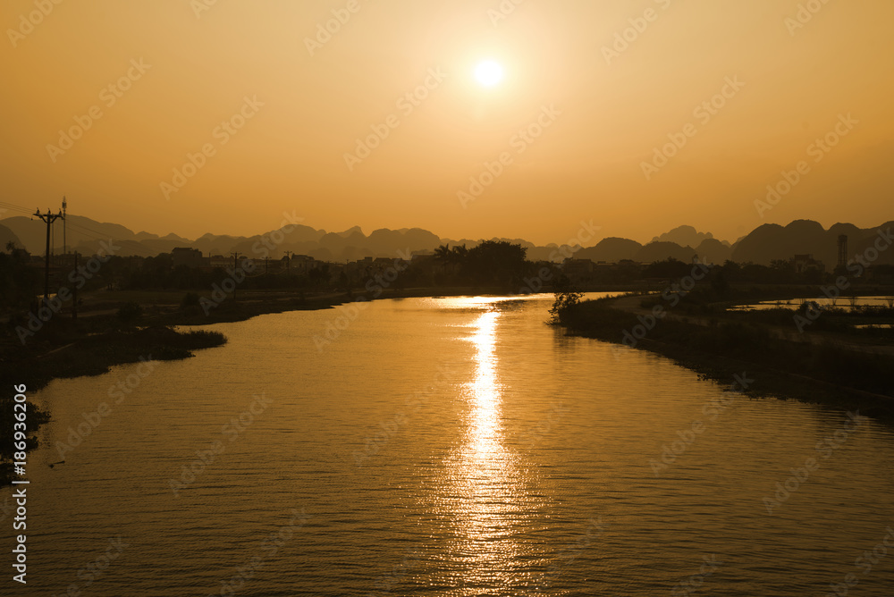 Sunset on Tam Coc River, Vietnam