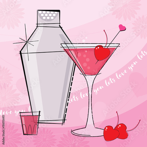 Retro Valentine Cocktail with Shaker, Shots and Lettering