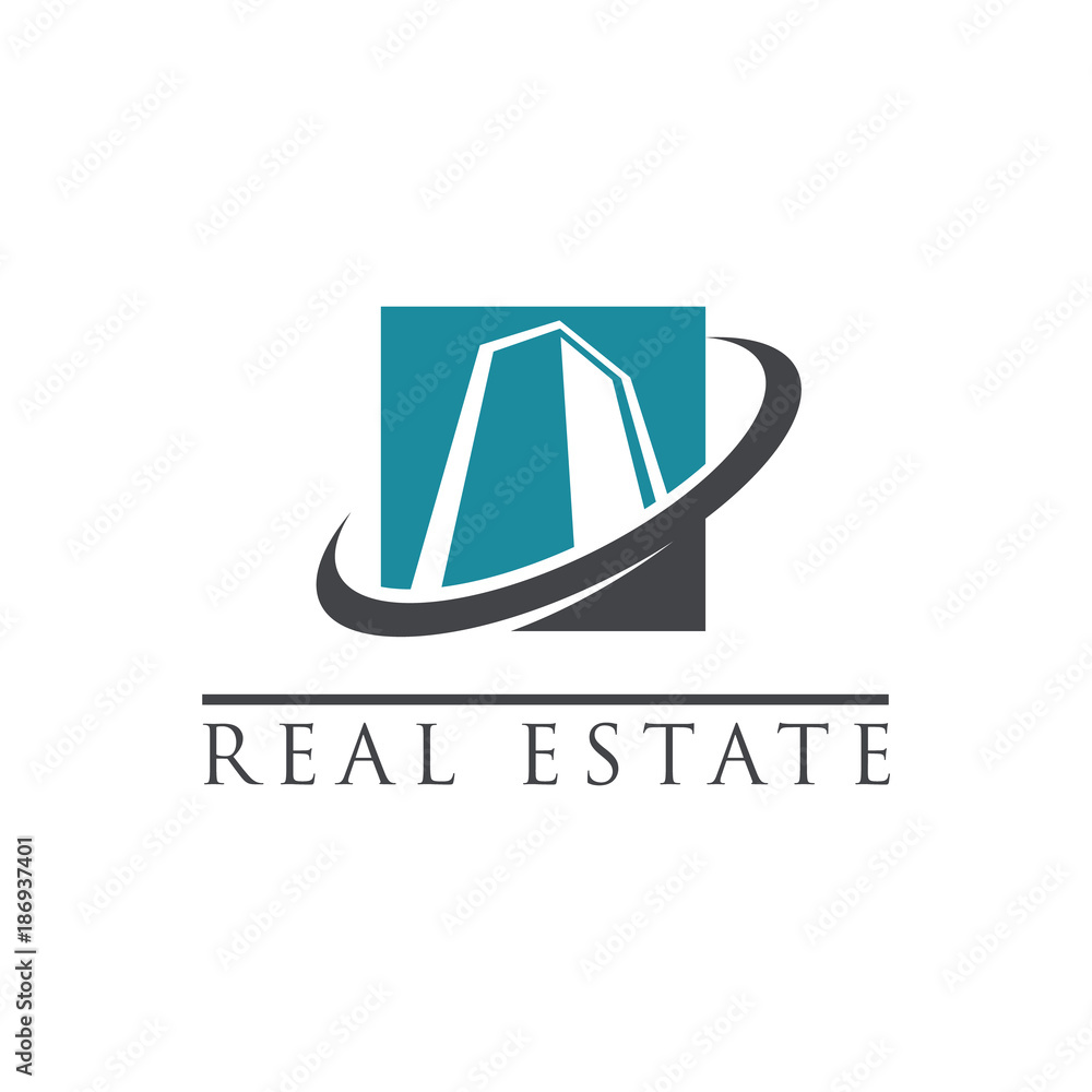 Modern building logo icon with swoosh graphic element Modern building logo icon with swoosh graphic element