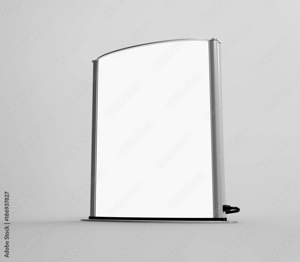 Curved totem poster light advertising display stand. 3d render illustration. Curved totem poster light advertising display stand. 3d render illustration.