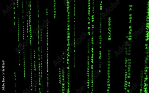 Digital binary data, streaming code background. Matrix background. Programming / Coding / Hacker concept. Cyberspace with green digital falling lines, abstract background, binary chain. Crypto space.