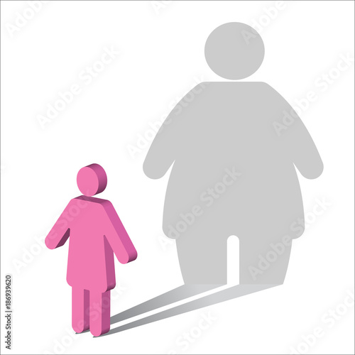 The symbol of a woman, casting a shadow of a much heavier woman. Body dysmorphia.