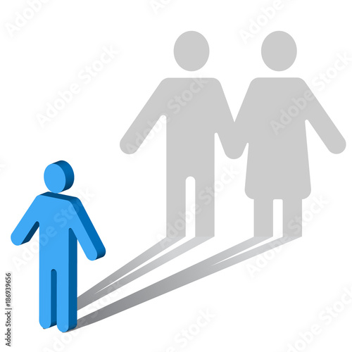 The symbol of a man, casting a shadow of a couple