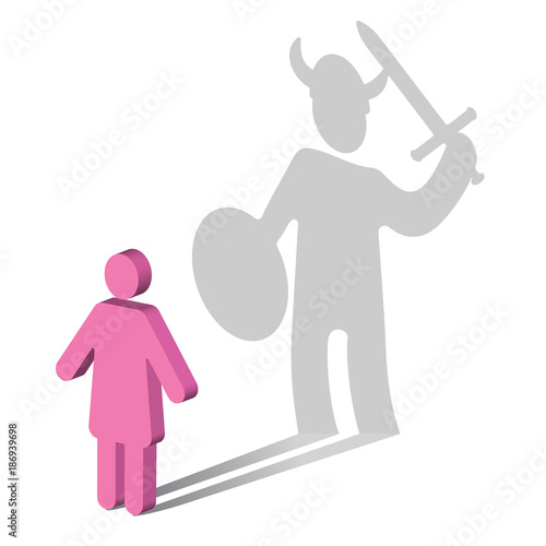 The symbol of a woman, casting a shadow of a viking.