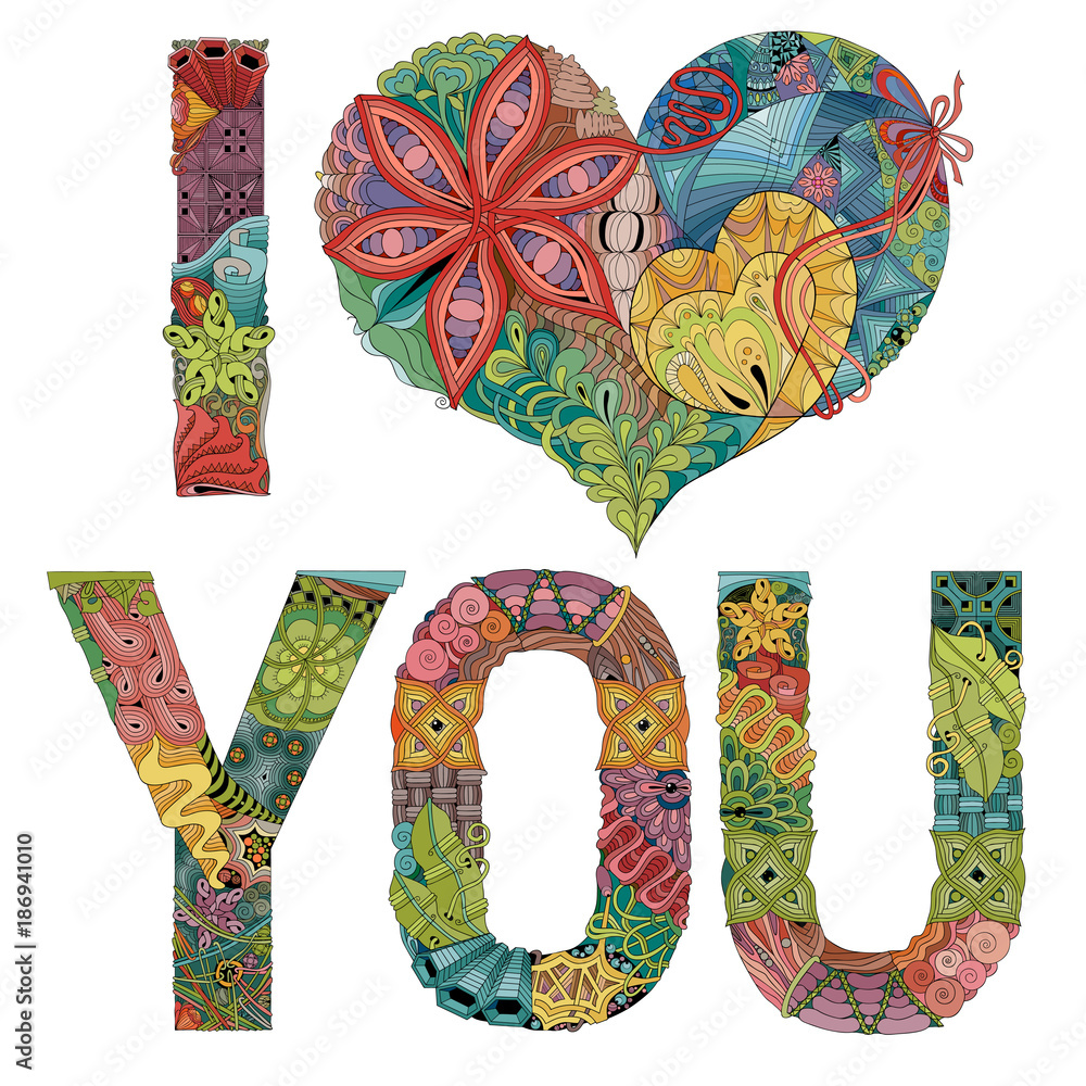 Words I LOVE YOU. Vector decorative zentangle object Words I LOVE YOU. Vector decorative zentangle object