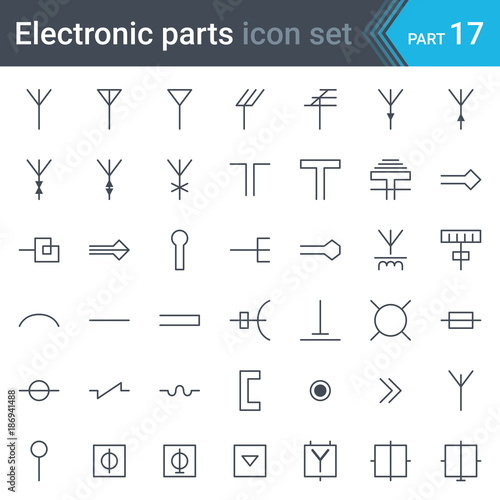 Electric and electronic circuit diagram symbols set of antennas, aerials, waveguides, tv and radio distribution