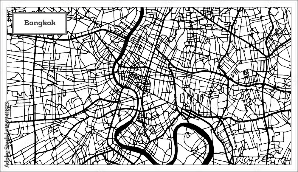 Bangkok Thailand City Map in Black and White Color.