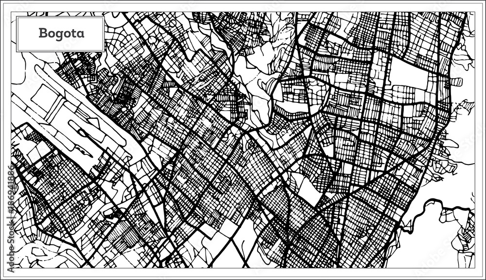 Bogota Colombia City Map in Black and White Color.