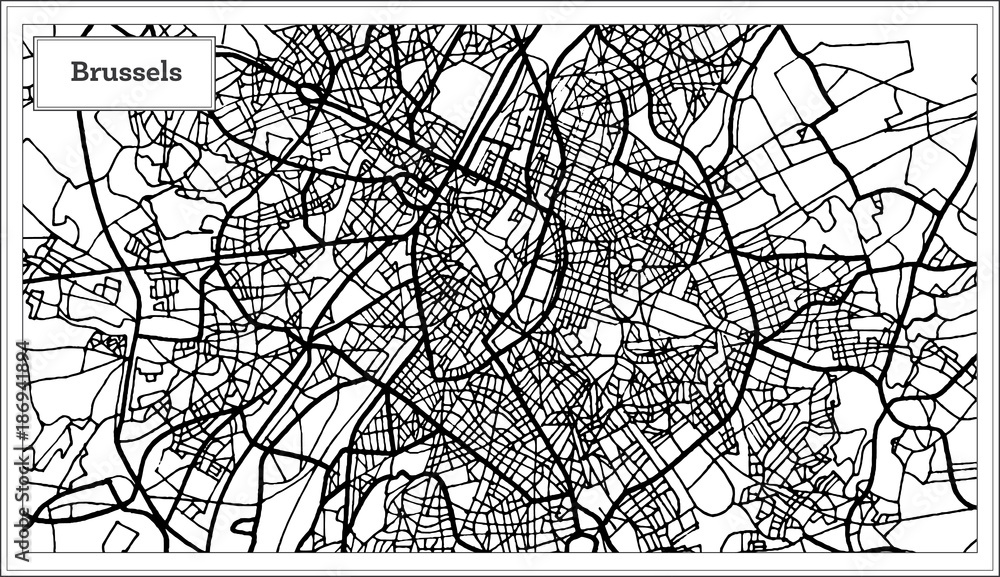 Brussels Belgium Map in Black and White Color.