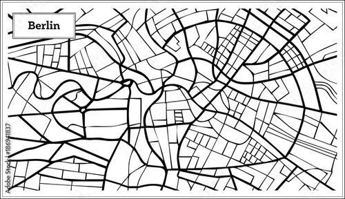 Berlin Germany Map in Black and White Color.