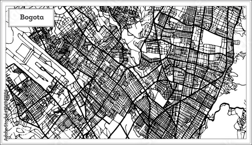 Fotografie, Obraz Bogota Colombia City Map in Black and White Color.