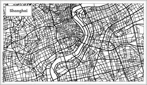 Obraz na plátně Shanghai China City Map in Black and White Color.