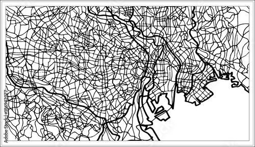 Photography Tokyo Japan City Map in Black and White Color.