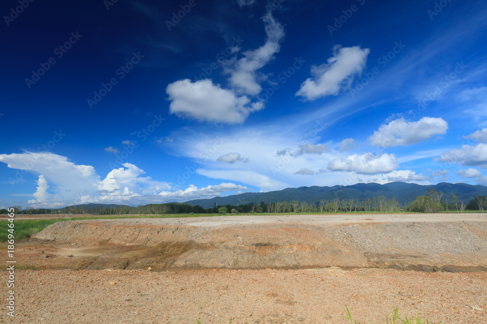 Bright sky and beautiful clouds and open space with mountains.