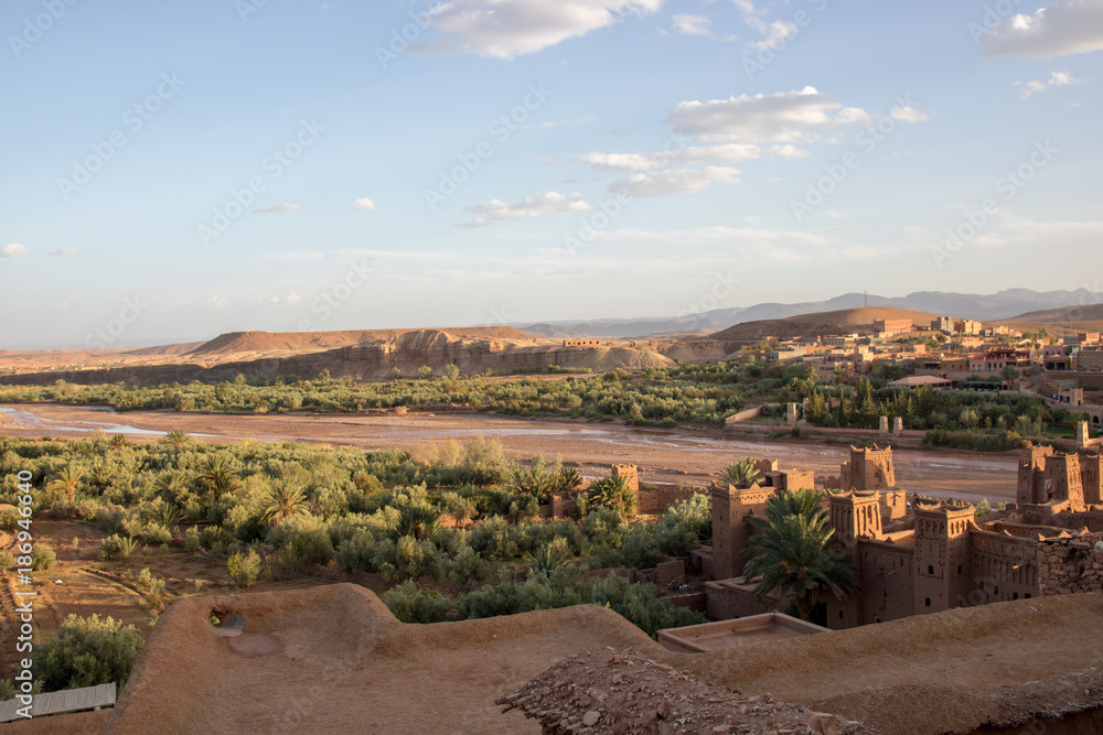 old kasbah morocco made from loam sandstone and the interieyr of old kasbah