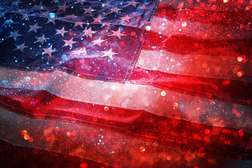 American flag and bokeh background with copy space for american celebration