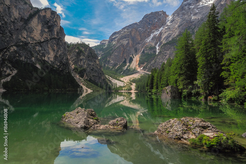 Bild auf Leinwand italy dolomites trentino lake prags