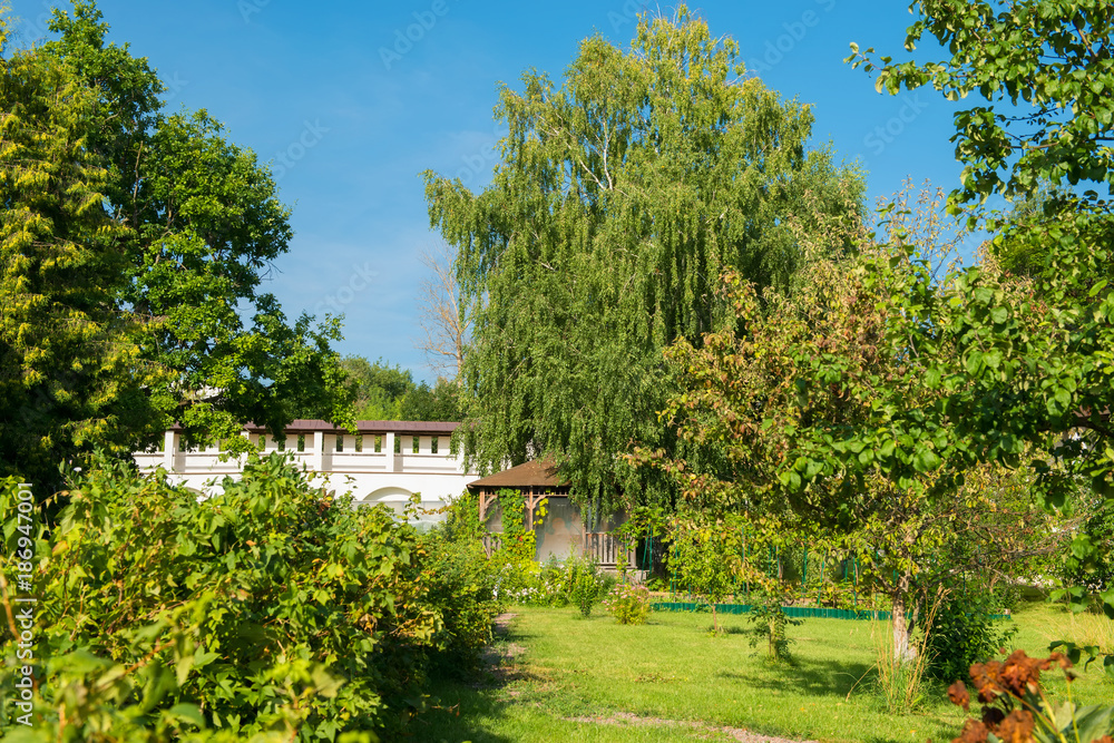 Monastic garden in the Staritsky Svyato-Uspenskiy Monastery in city Staritsa, Tver region