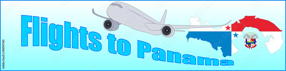 Naklejka premium Banner with the inscription Flights to Panama