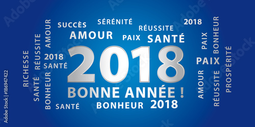 Bonne année 2018 ! Bannière meilleurs voeux bleu et argent.