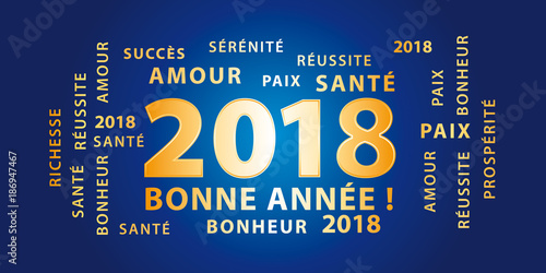 Bonne année 2018 ! Bannière meilleurs voeux bleu et or.