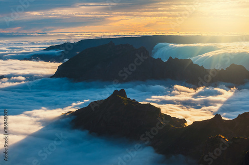 Beautiful sunset over the mountains, Madeira Island, Portugal © dziewul