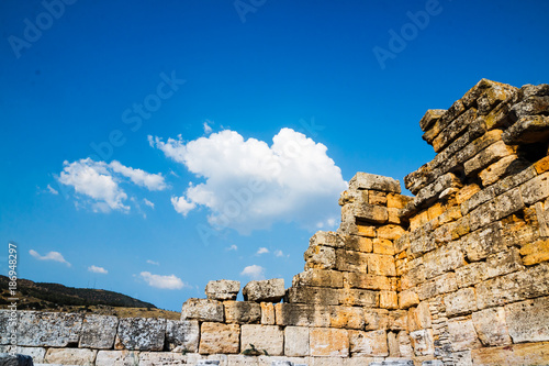 Ruins of the ancient city Hierapolis in Pamukkale, Turkey in a beautiful summer day