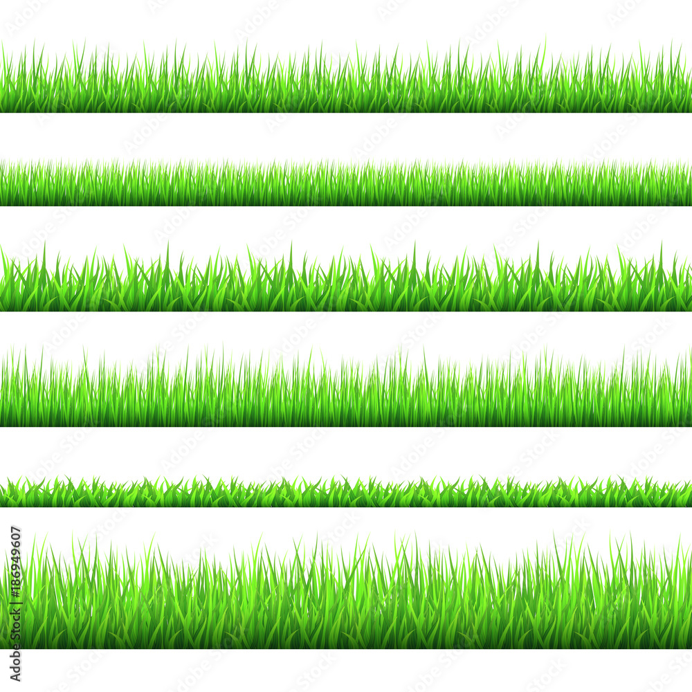 Fototapeta Wiosna zielona trawa granic zestaw na białym tle.