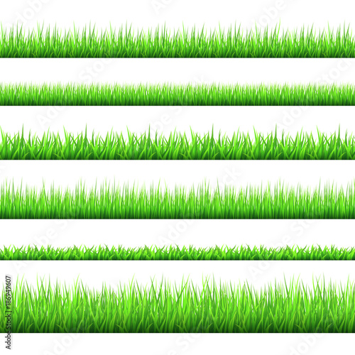 Spring green grass  borders  set  isolated on white background.