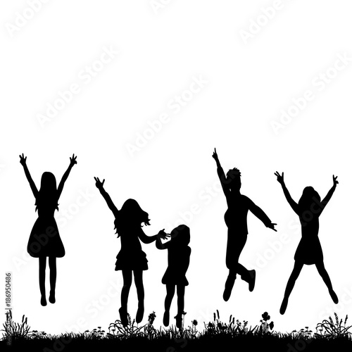 vector, isolated silhouette of children jumping