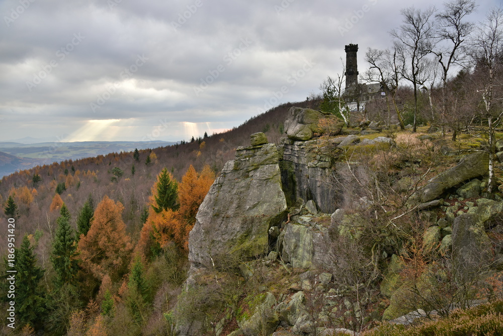 Fototapeta premium Decin Snowdrop Table Mountain View Tower and views of the surrounding area