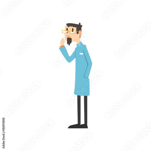 Scientist, doctor, engineer or astrophysicist cartoon character, man of science vector Illustration