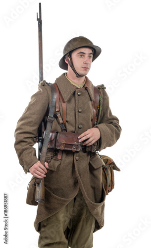 french soldier 1940 isolated on the white background