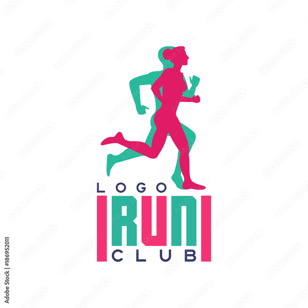 Vetor de Running Sport Club Logo Set, I Love Run Retro Hand Drawn