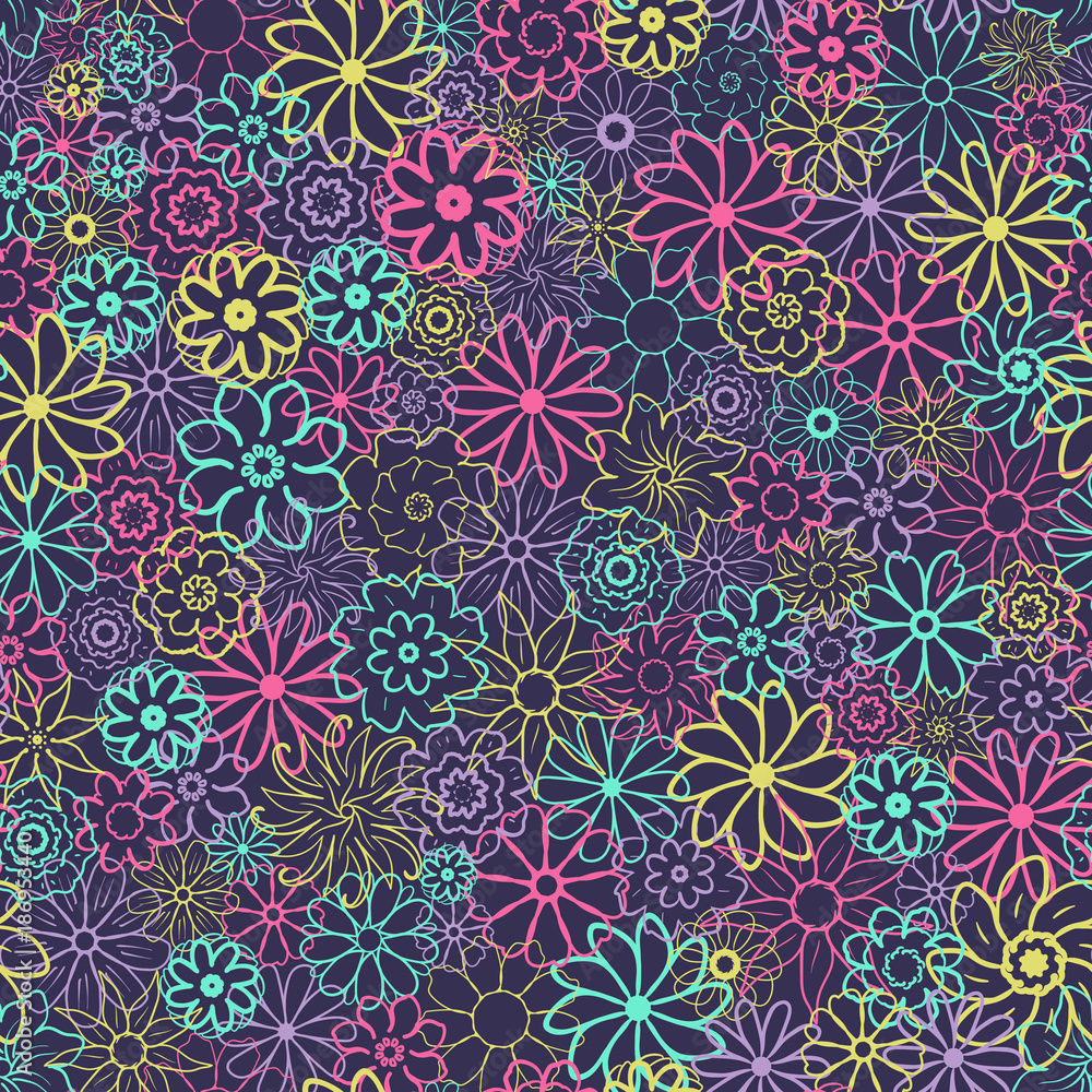 Cute Floral pattern in the small flower. Ditsy print . Seamless vector texture. Elegant template for fashion prints. Printing with very small colorful flowers. Purple background.