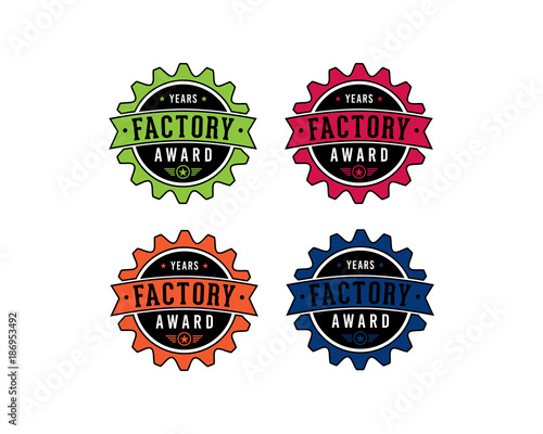 Gear Factory Award with Ribbon for Anniversary Circle Logo Vector Set