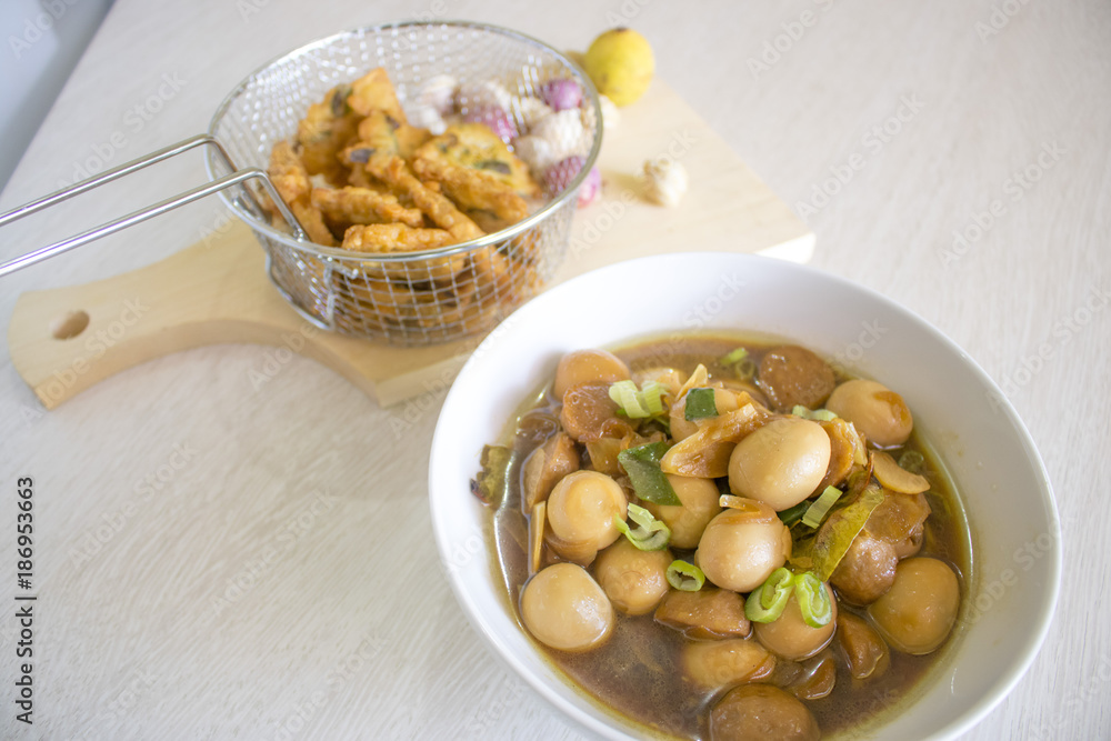 Quail Eggs with Soy Sauce, Fried Tempeh, Indonesian Food | Asian Food Quail Eggs with Soy Sauce, Fried Tempeh, Indonesian Food | Asian Food