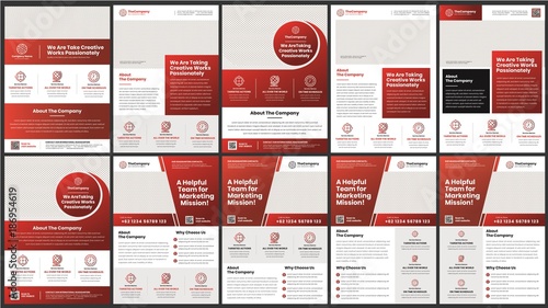 a bundle of 10 templates of corporate a4 flyer template, modern template, in red gradient color, and modern design, perfect for creative professional business