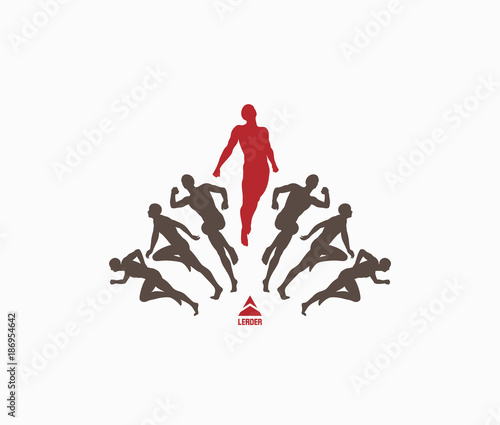 Leadership, freedom or happiness concept. Successful team leader. Vector illustration with people silhouette for business.