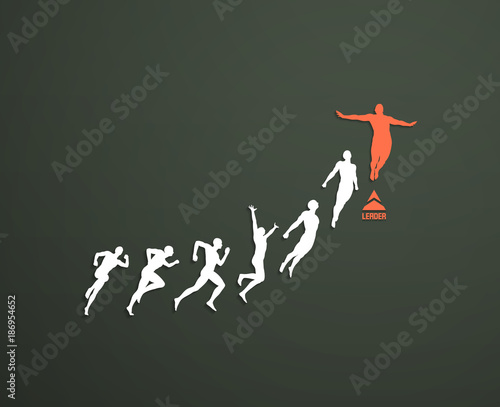 Leadership, freedom or happiness concept. Successful team leader. Vector illustration with people silhouette for business.