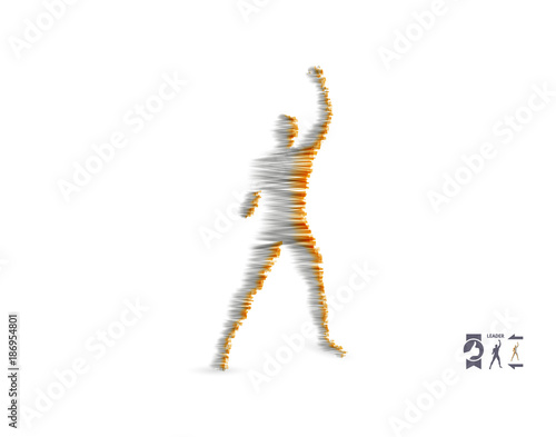 Leadership concept. Standing man. Human with arm up. Silhouette for sport championship. The victory celebration. Vector illustration.