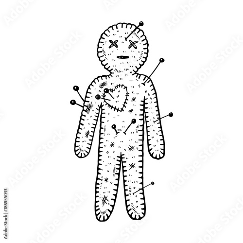 Voodoo doll engraving vector illustration