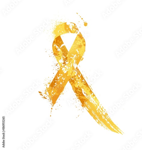 Childhood Cancer Awareness Ribbon. Watercolor yellow ribbon, childhood cancer awareness symbol, isolated on white. Vector illustration