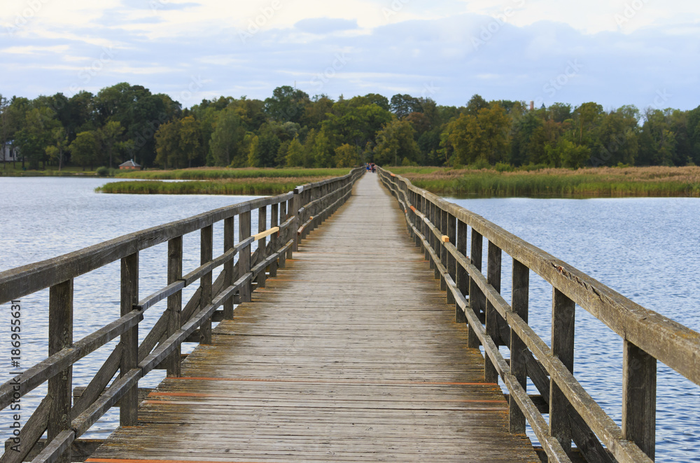 Wooden bridge for pedestrians on Sirvenos Lake. Wooden bridge for pedestrians on Sirvenos Lake.