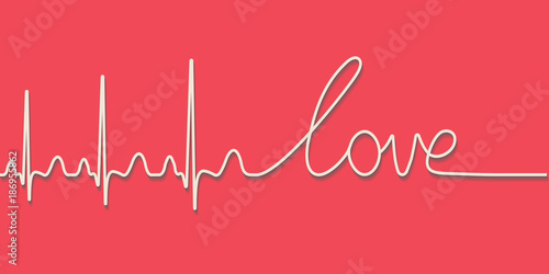 heartbeat pulse text the word love, hand drawn calligraphic line, vector love concept for Valentine day