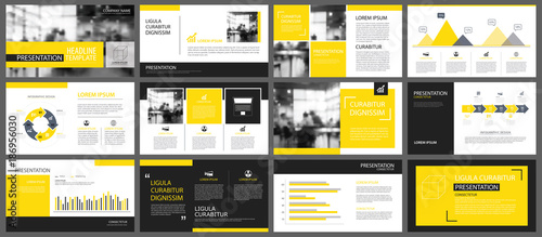 Yellow presentation templates and infographics elements background. Use for business annual report, flyer, corporate marketing, leaflet, advertising, brochure, modern style.