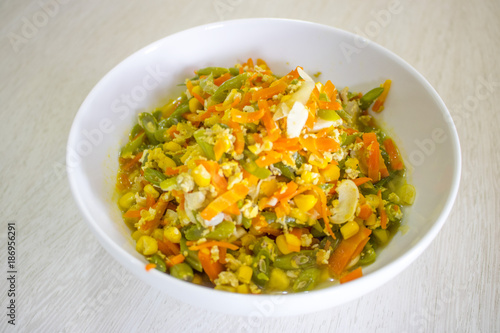 Salad Vegetables with Corn, Carrot, Long Beans, Indonesian Food | Assian Food