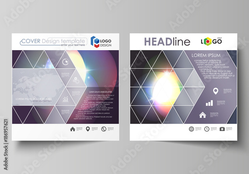 Business templates for square brochure, magazine, flyer, booklet or annual report. Leaflet cover, abstract vector layout. Retro style, mystical Sci-Fi background. Futuristic trendy design.