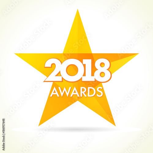 2018 awards star logo. Golden label vector facet star award 2018 on white background